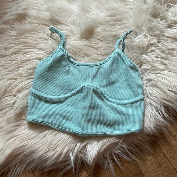 LULU’S Thinking Of Me Light Blue Ribbed Seamed Cropped Tank Top - Picture 2 of 3